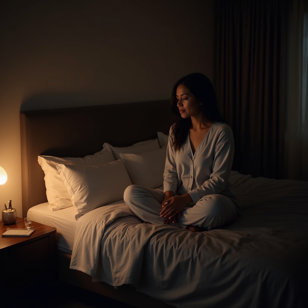 Calm, dark bedroom environment optimized for sleep quality and physical recovery